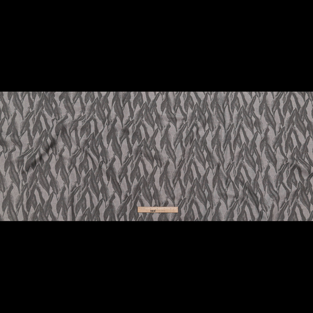 Organic Cotton Shirting - Heathered Vapor and Granite Gray Leaves