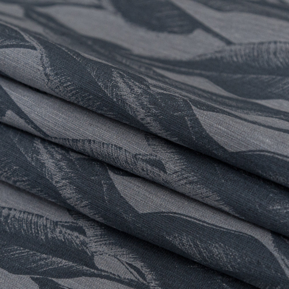 Organic Cotton Shirting - Heathered Icelandic Blue and Grisaille Leaves