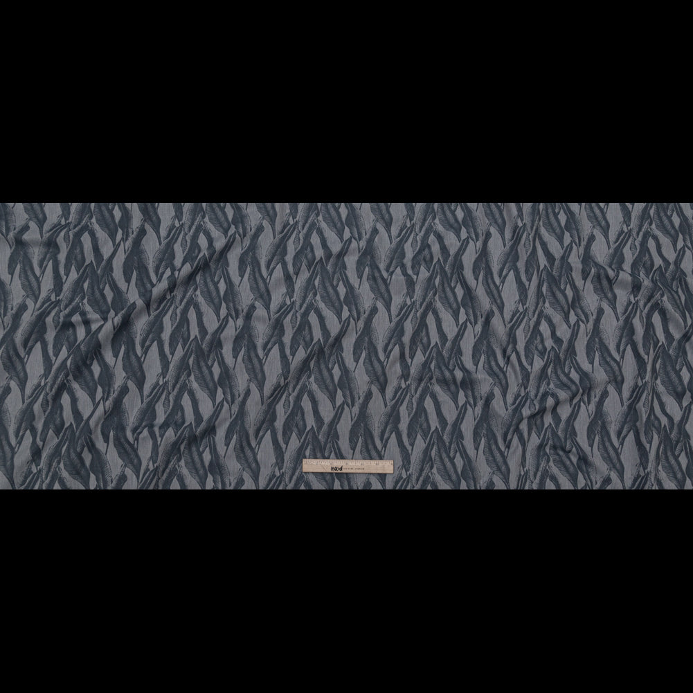 Organic Cotton Shirting - Heathered Icelandic Blue and Grisaille Leaves