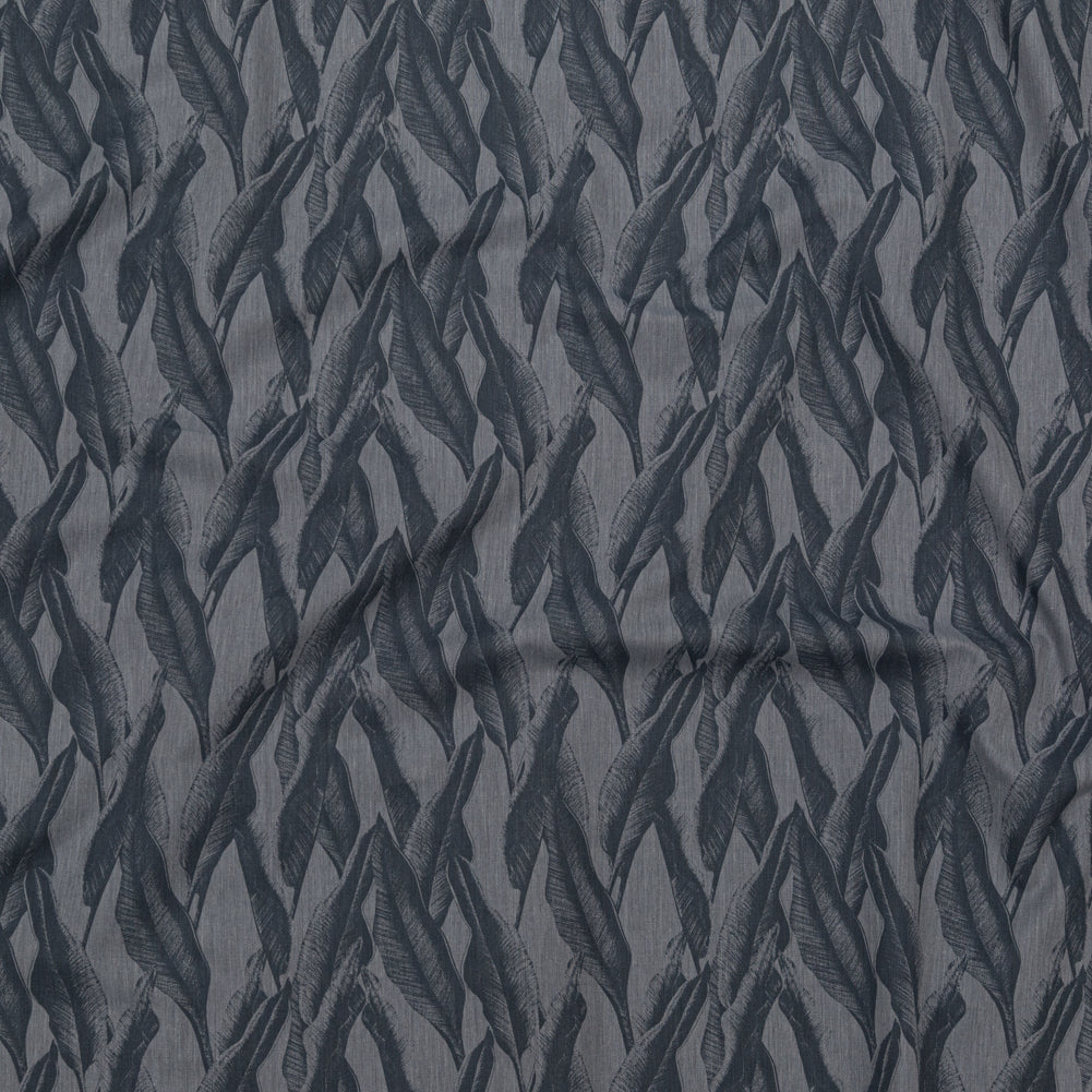 Organic Cotton Shirting - Heathered Icelandic Blue and Grisaille Leaves