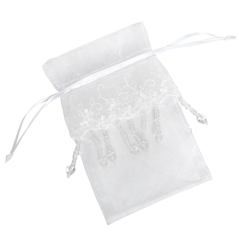 Lace Skirt Beaded Organza Bags White 4'' x 6'' for Gifts