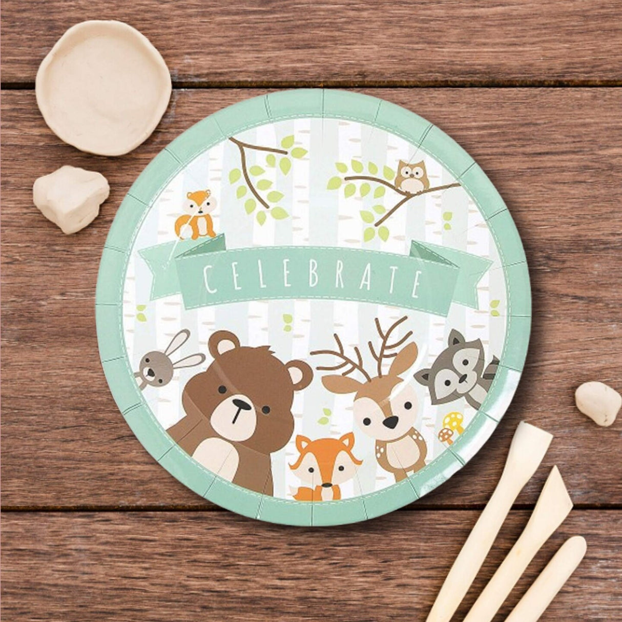 8 Count Woodland Animal Paper Dinner Plates for Birthday Baby Shower Party 9 1/4 Inch