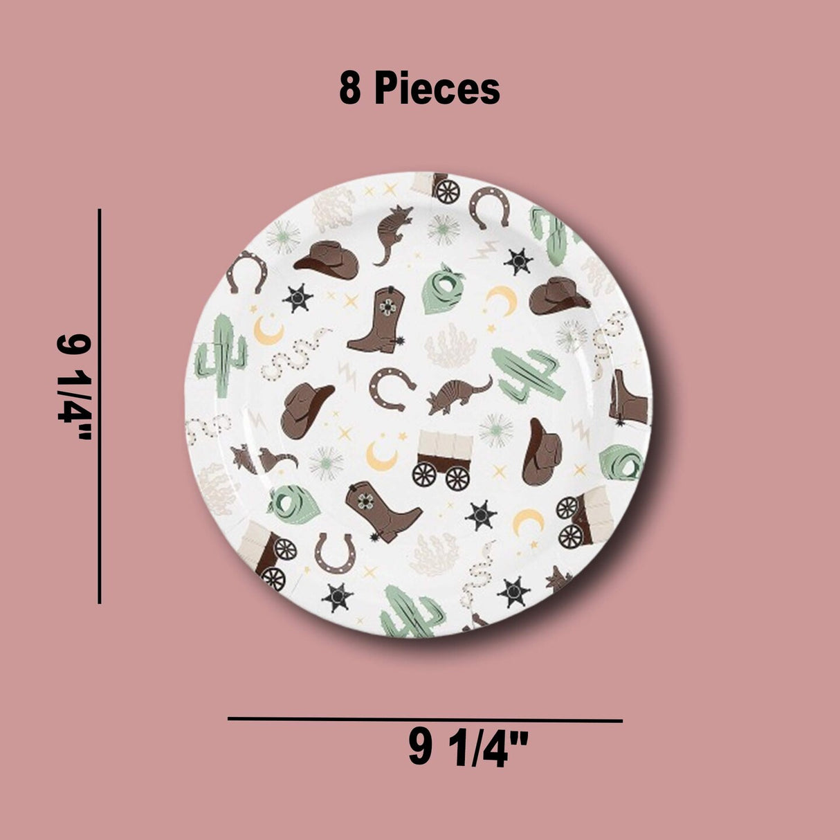 8 Count Western Themed Disposable Paper Dinner Plates 9 1/4"