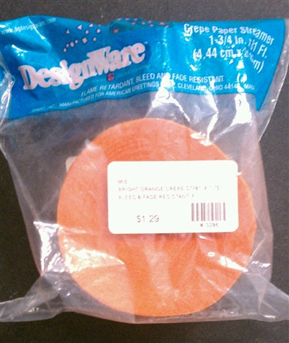 Bright Orange Crepe Paper Streamer - 81 Feet