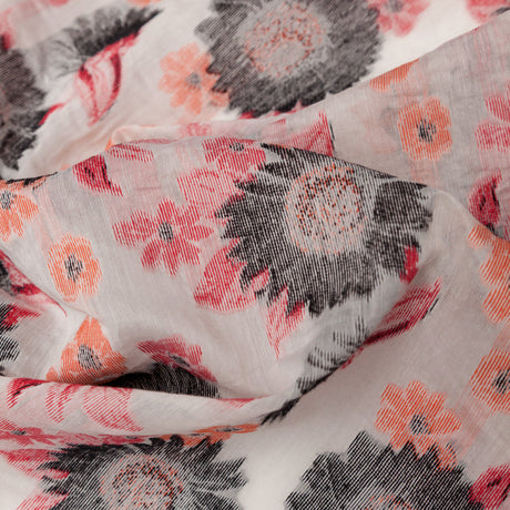 Famous NYC Designer Firecracker and Poinsettia Sunflowers Blended Cotton Brocade