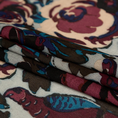 Famous NYC Designer Moonstruck, Poseidon and Sailor Blue Birds and Florals Blended Silk Georgette