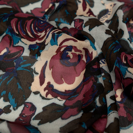 Famous NYC Designer Moonstruck, Poseidon and Sailor Blue Birds and Florals Blended Silk Georgette