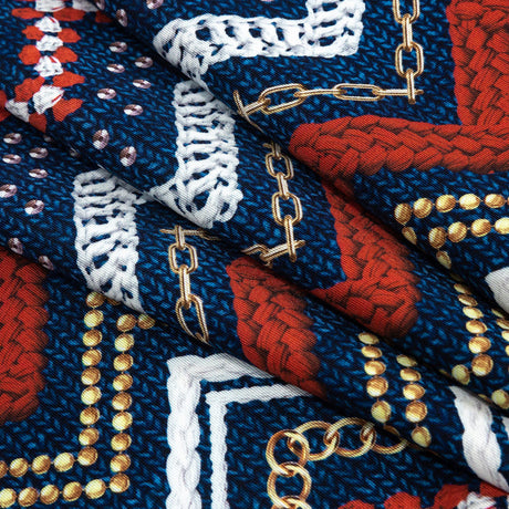 Compression Swimwear Tricot, UV Protective with Aloe Vera Microcapsules - Red and Navy Peony Nautical Ropes - Caye Collection
