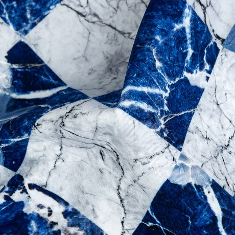 Wedgewood and White Checkered Marble Caye UV Protective Compression Swimwear Tricot with Aloe Vera Microcapsules