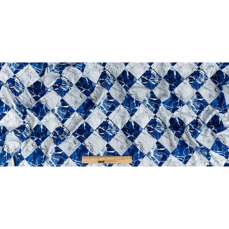 Wedgewood and White Checkered Marble Caye UV Protective Compression Swimwear Tricot with Aloe Vera Microcapsules