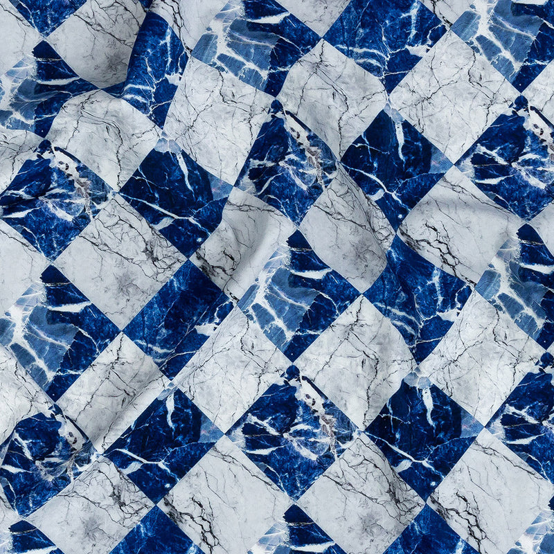 Wedgewood and White Checkered Marble Caye UV Protective Compression Swimwear Tricot with Aloe Vera Microcapsules