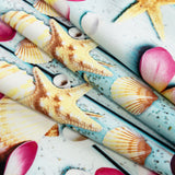 Compression Swimwear Tricot, UV Protective with Aloe Vera Microcapsules - Shells on an Aqua Boardwalk - Caye Collection