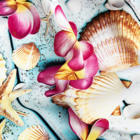 Compression Swimwear Tricot, UV Protective with Aloe Vera Microcapsules - Shells on an Aqua Boardwalk - Caye Collection