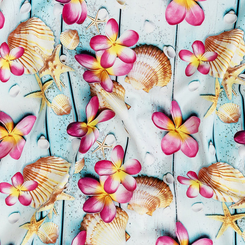 Compression Swimwear Tricot, UV Protective with Aloe Vera Microcapsules - Shells on an Aqua Boardwalk - Caye Collection