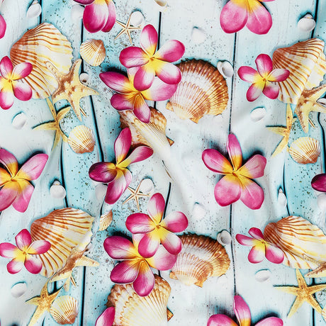 Compression Swimwear Tricot, UV Protective with Aloe Vera Microcapsules - Shells on an Aqua Boardwalk - Caye Collection