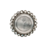 Italian Silver Metal, Crystal Rhinestones and Rabbit Shell Shank Button - 36L/23mm