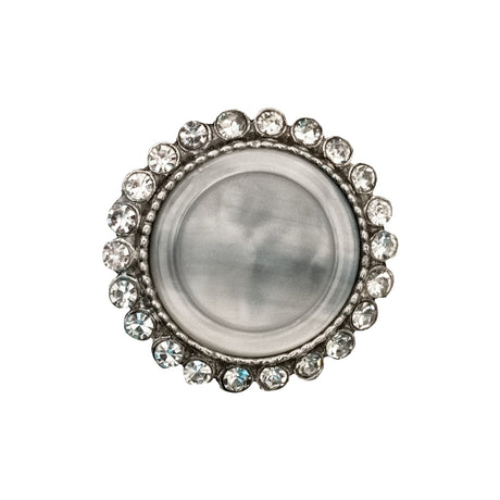 Italian Silver Metal, Crystal Rhinestones and Rabbit Shell Shank Button - 36L/23mm