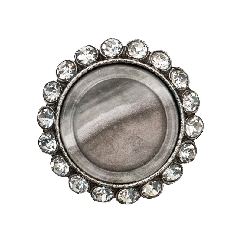 Italian Silver Metal, Crystal Rhinestones and Rabbit Shell Shank Button - 40L/25.5mm