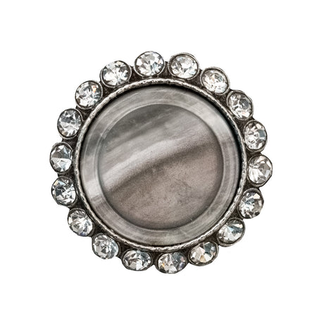 Italian Silver Metal, Crystal Rhinestones and Rabbit Shell Shank Button - 40L/25.5mm