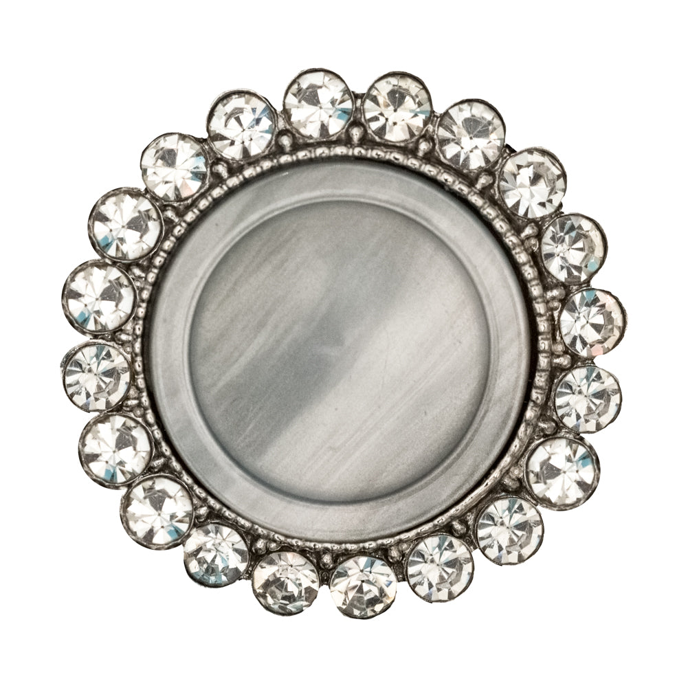 Italian Silver Metal, Crystal Rhinestones and Rabbit Shell Shank Button - 48L/30.5mm