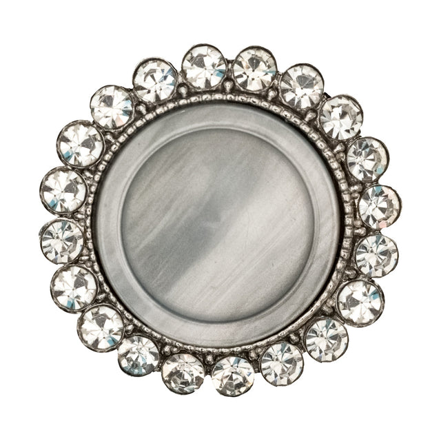 Italian Silver Metal, Crystal Rhinestones and Rabbit Shell Shank Button - 48L/30.5mm