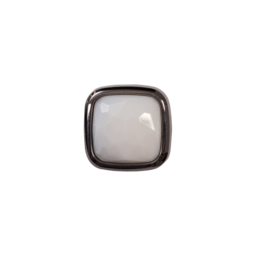 Italian White and Gunmetal 2-Piece Plastic Button - 22L/14mm