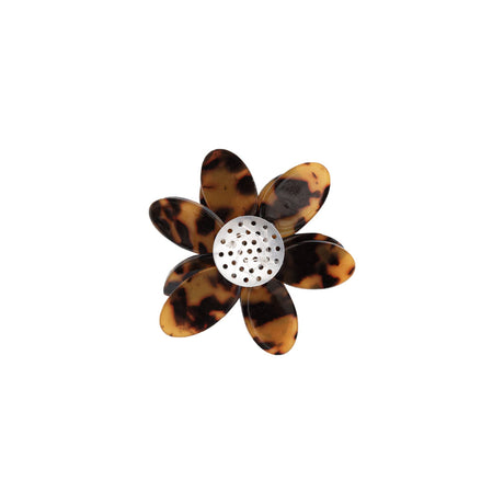 Italian Amber Brown Tortoise Flower Applique with Beaded Core - 2.75"