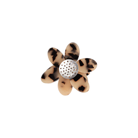 Italian Cornstalk Tortoise Flower Applique with Beaded Core - 2.75"