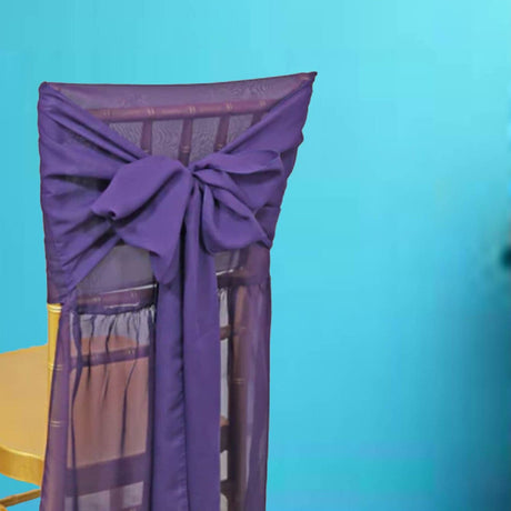1 Piece Eggplant Sheer Chiffon Chair Back Scarf for Chiavari Flowy Elegance with Sash