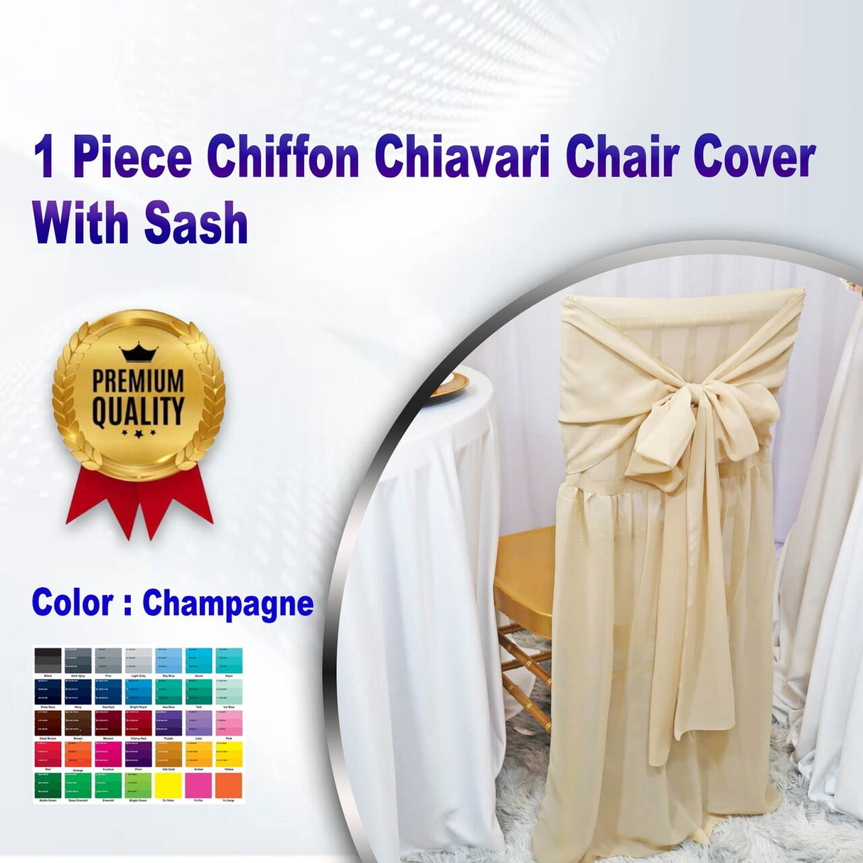 1 Piece Chiffon Chiavari Chair Cover With Sash Champagne