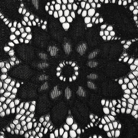 Re-Embroidered Stretch Lace - Black Sunflowers - McKee Collection