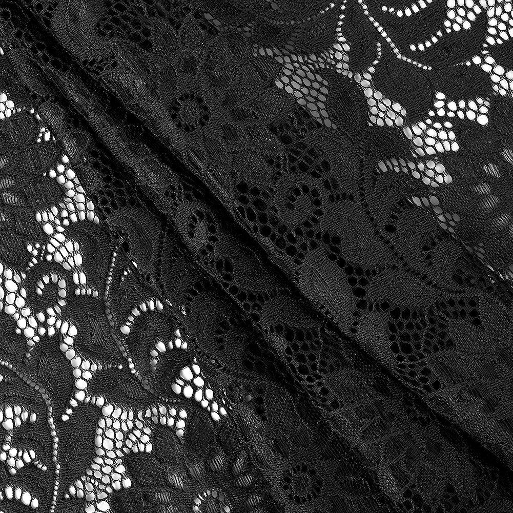 Re-Embroidered Stretch Lace - Black Sunflowers - McKee Collection
