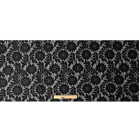 Re-Embroidered Stretch Lace - Black Sunflowers - McKee Collection