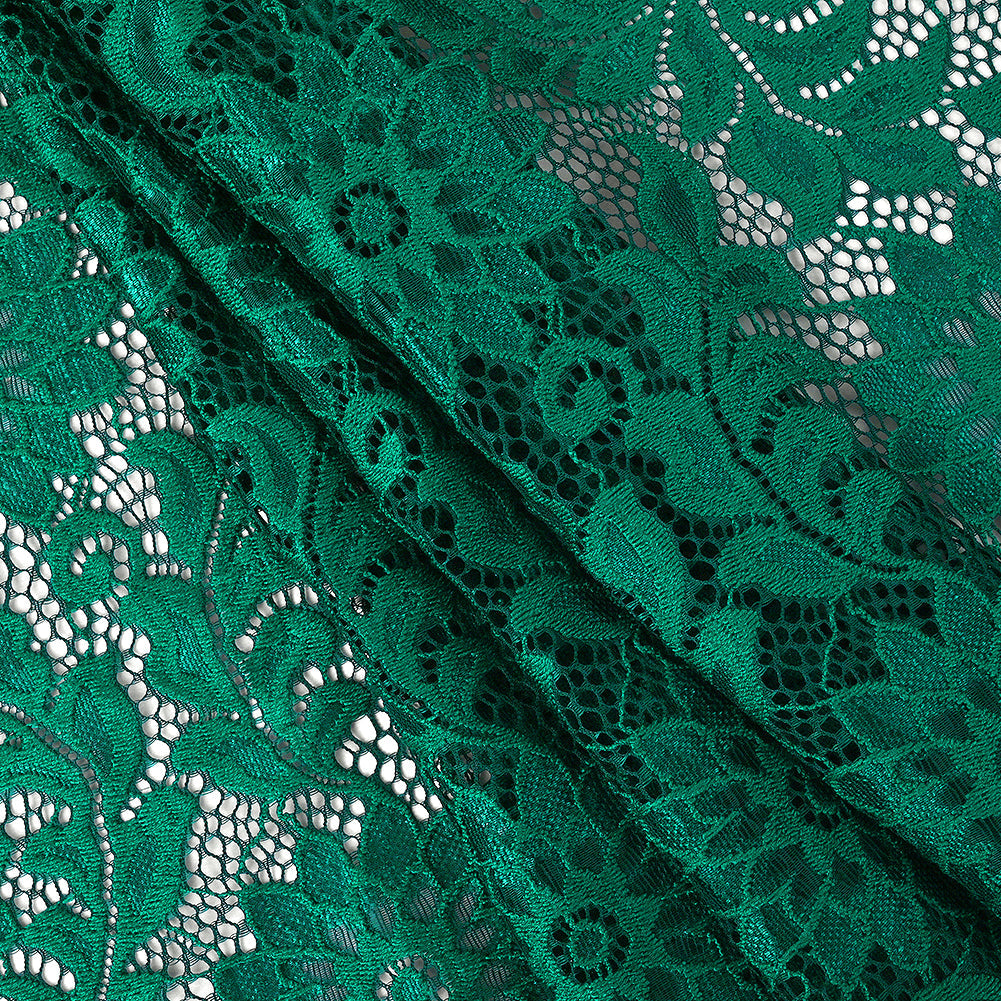 Re-Embroidered Stretch Lace - Emerald Sunflowers - McKee Collection