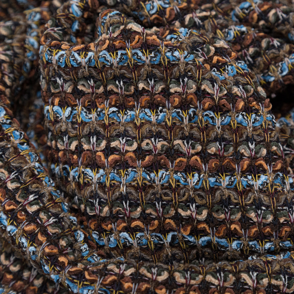 Brown, Aqua and Olive Striped Blended Wool Knit