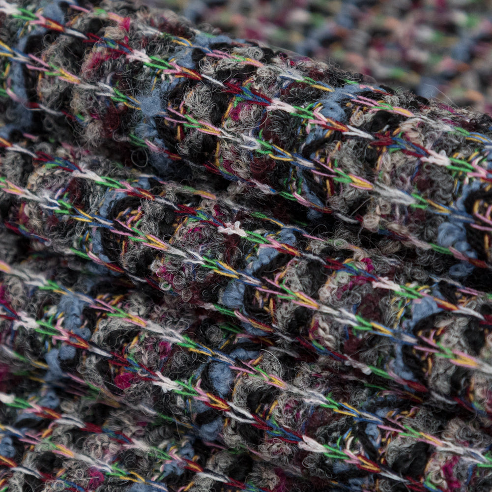 Steel Blue, Green and Fuchsia Striped Blended Wool Knit