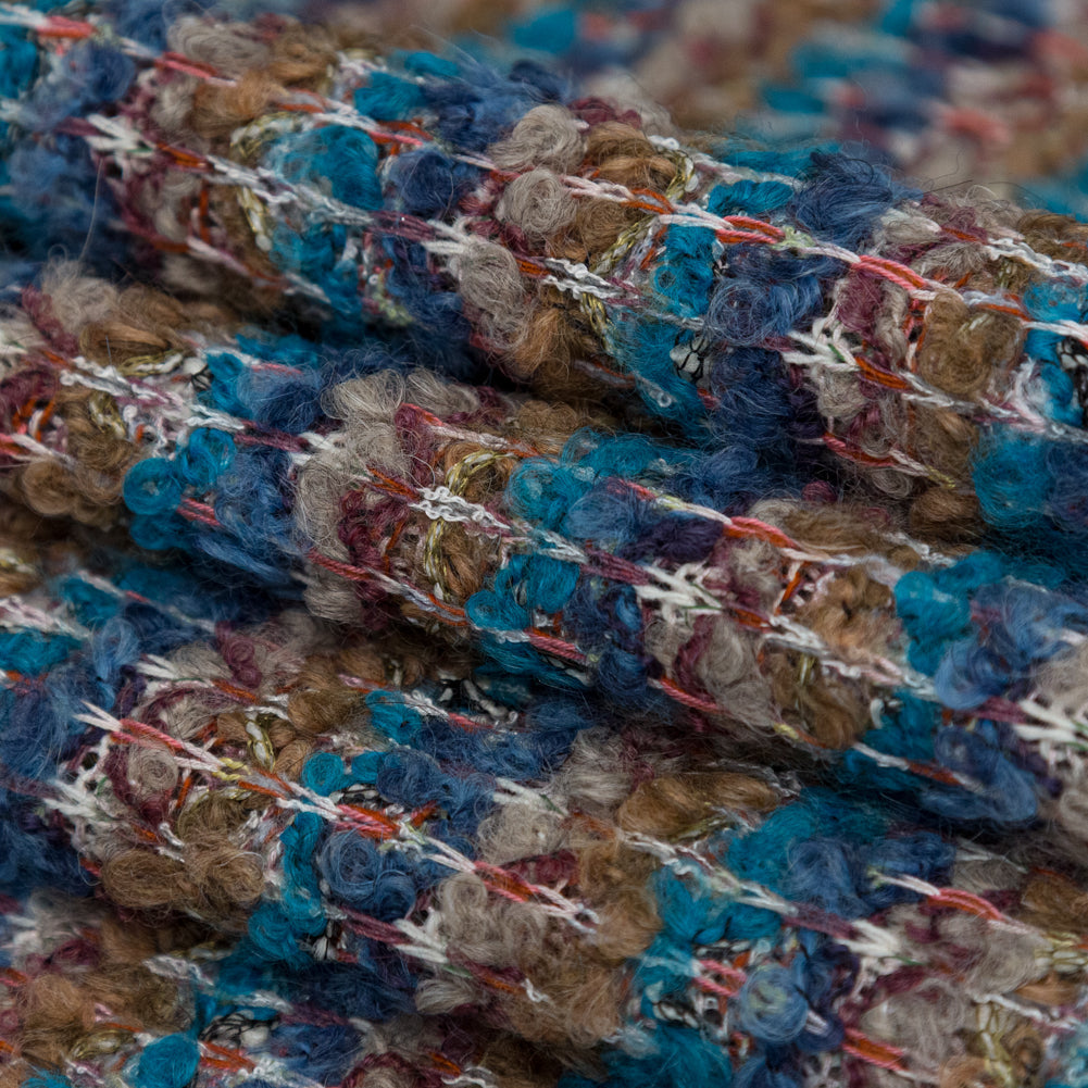 Turquoise, Golden Olive and Coral Striped Blended Wool Knit