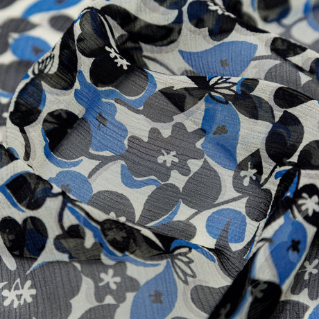 Famous NYC Designer Plum Kitten, Silver Birch and Marina Floral Crinkled Silk Chiffon