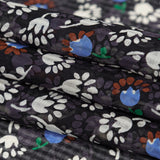 Famous NYC Designer Blackened Pearl, Jet Stream and Alaskan Blue Tossed Floral and Gingham Silk Georgette