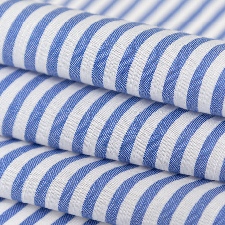 Cornflower Blue and White Candy Striped Slubbed Rayon Woven