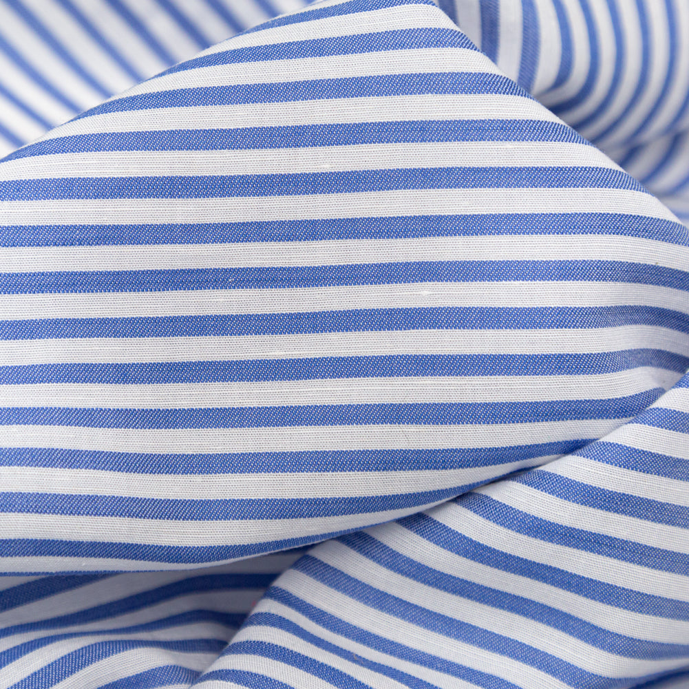 Cornflower Blue and White Candy Striped Slubbed Rayon Woven