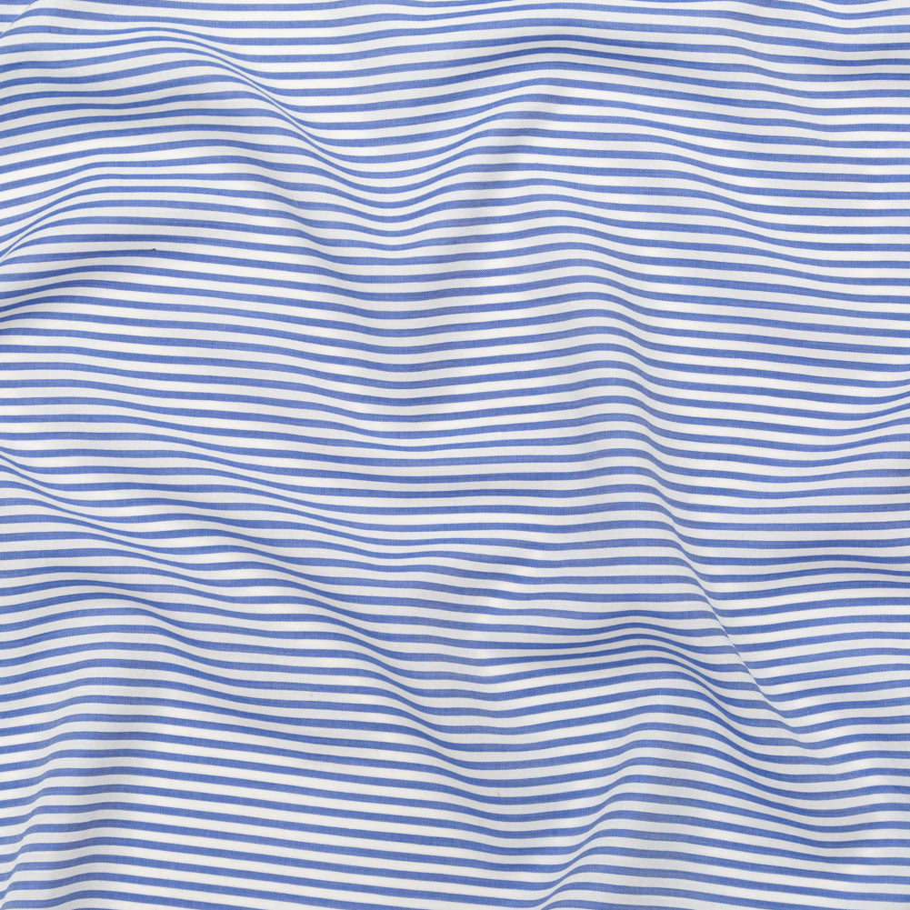 Cornflower Blue and White Candy Striped Slubbed Rayon Woven