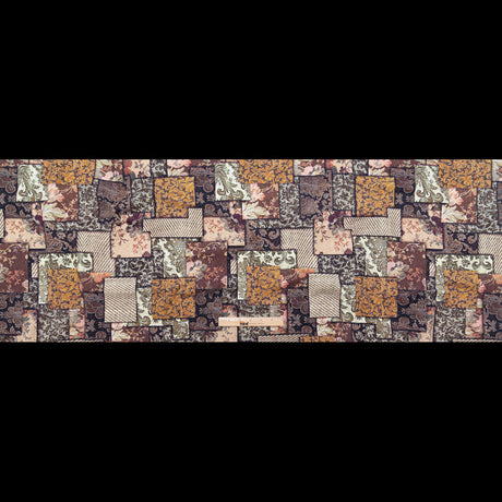French Roast, Winter Twig and Castle Wall Patchwork Floral and Lace Printed Stretch Cotton Twill