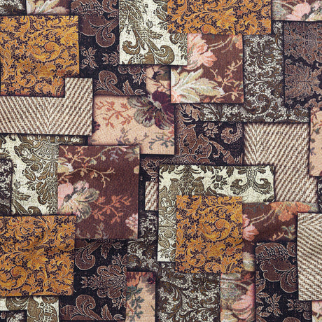 French Roast, Winter Twig and Castle Wall Patchwork Floral and Lace Printed Stretch Cotton Twill