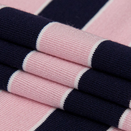 Cameo Pink and Evening Blue Awning Striped Polyester Jersey
