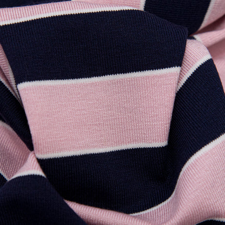Cameo Pink and Evening Blue Awning Striped Polyester Jersey