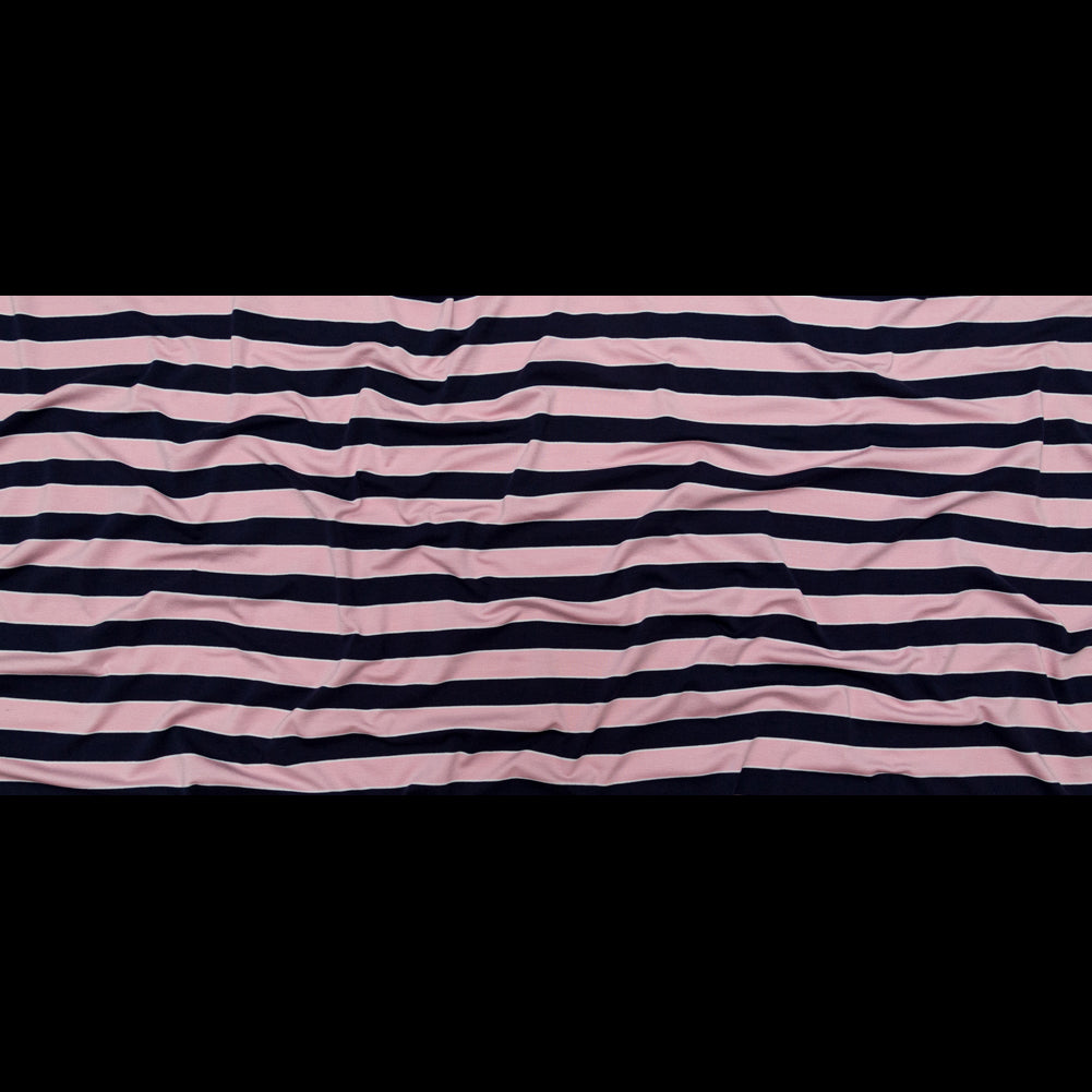Cameo Pink and Evening Blue Awning Striped Polyester Jersey