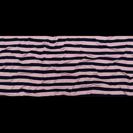 Cameo Pink and Evening Blue Awning Striped Polyester Jersey