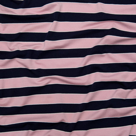Cameo Pink and Evening Blue Awning Striped Polyester Jersey