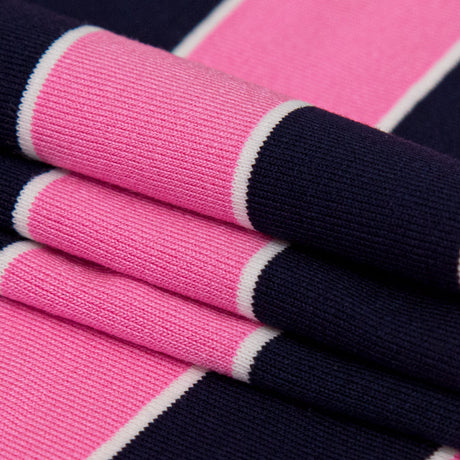 Wild Orchid and Evening Blue Awning Striped Polyester Jersey